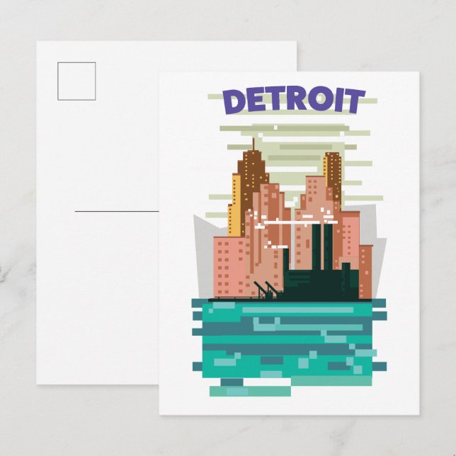 Detroit Citys silhuett affisch för resor. Inbjudan Vykort (Fram/baksida)
