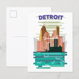 Detroit Citys siluett resaffisch. Inbjudan Vykort