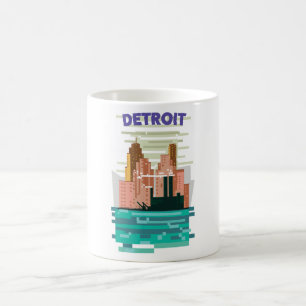 Detroit Citys siluett reseaffisch. Kaffemugg