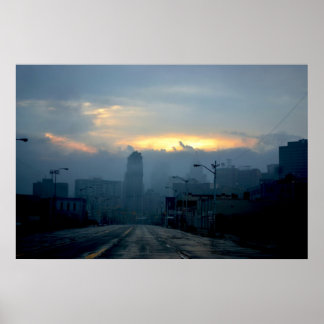 Detroit Cityscape - Eerie lördag morgon Poster