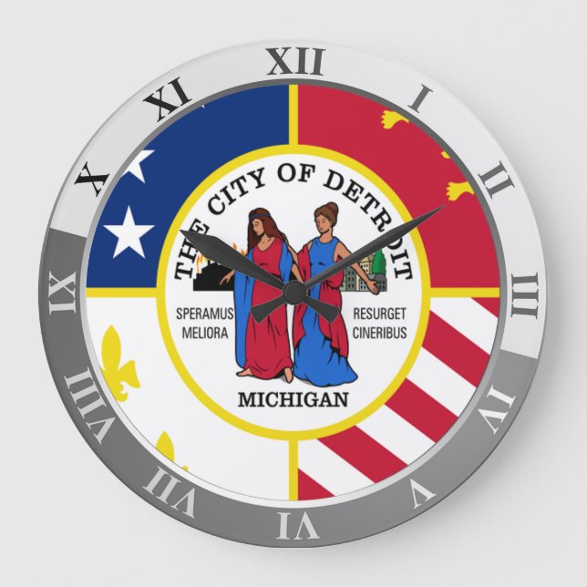 Detroit flag Large Clock Stor Klocka (Framsida)