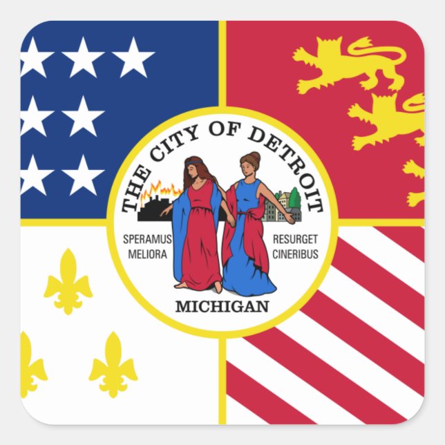 Detroit Flagga Fyrkantigt Klistermärke (Framsida)