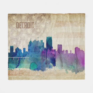 Detroit för vattenfärgstad för MI horisont Fleecefilt