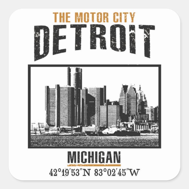 Detroit Fyrkantigt Klistermärke (Framsida)
