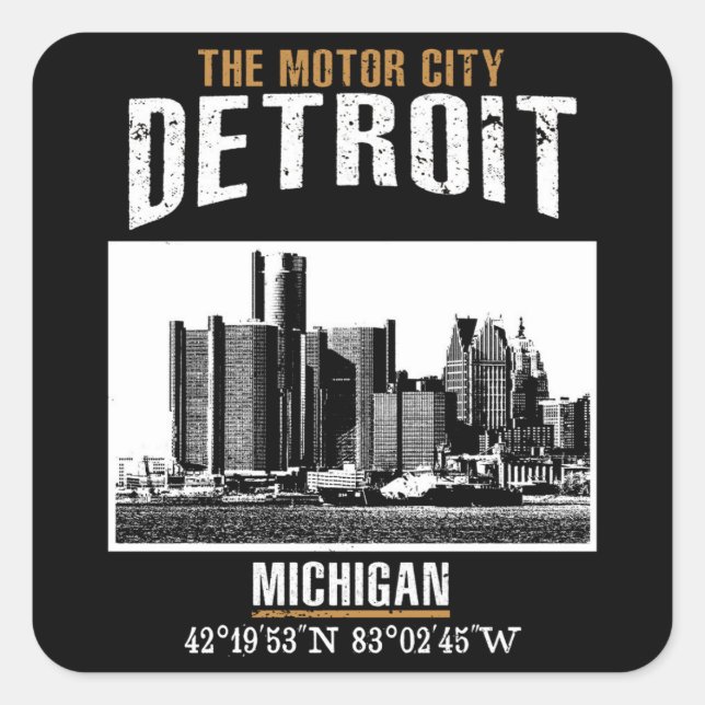 Detroit Fyrkantigt Klistermärke (Framsida)