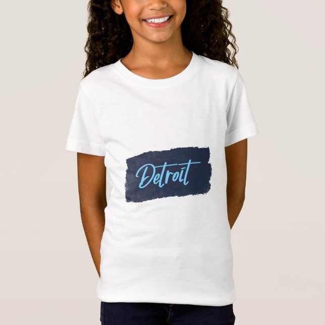Detroit Handskriftlig Blue Typography T-Shirt (Framsida)