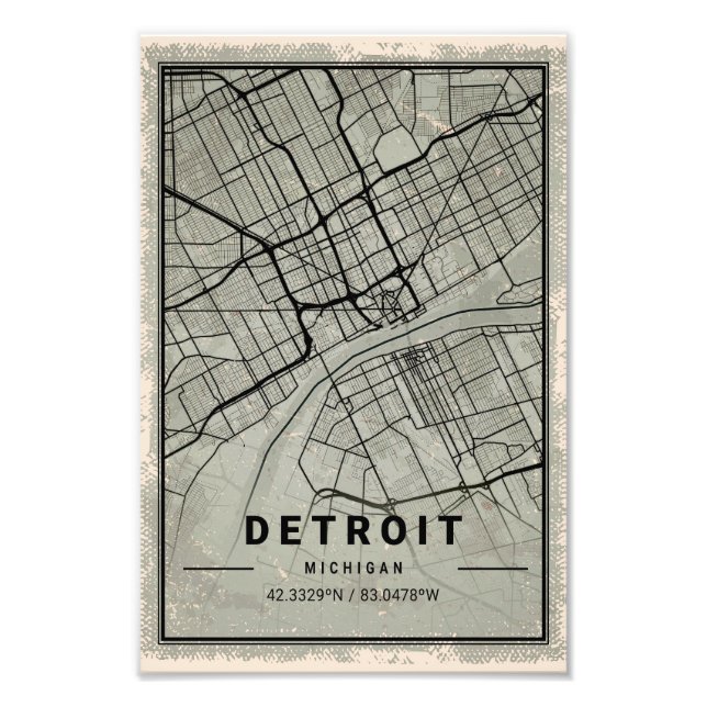 detroit map print poster canvas | michigan (Framsidan)
