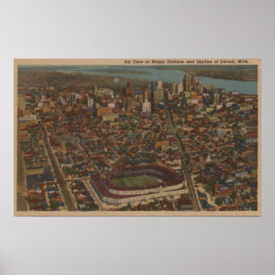 Detroit MI - flyg- Briggs baseballstadion Poster