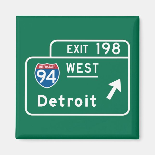 Detroit, MI Road Sign Magnet (Framsidan)