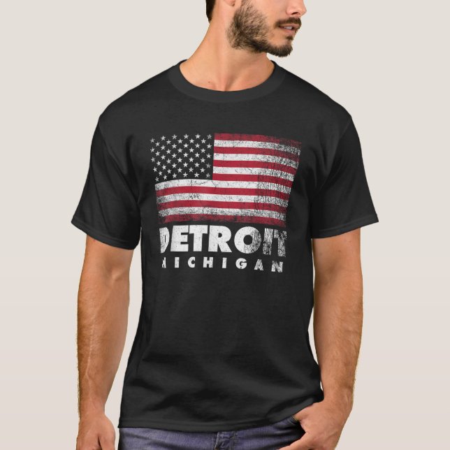 Detroit Michigan 4:e juli Amerikanska Flagga USA A T Shirt (Framsida)