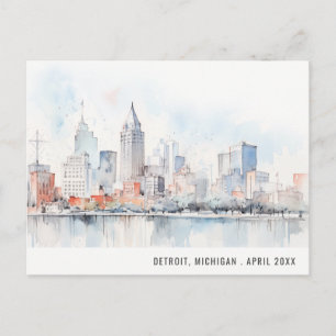 Detroit Michigan Akvarell Landskap Resa Helg Vykort