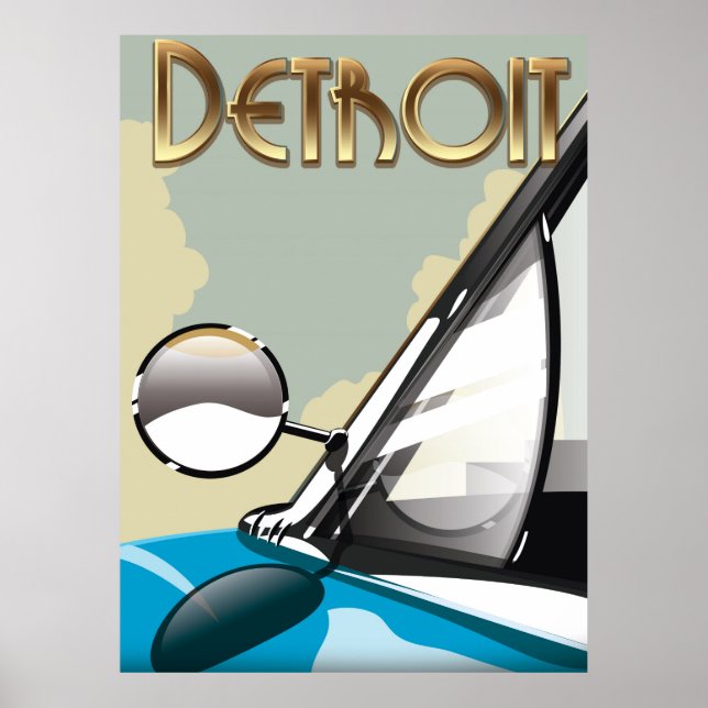 Detroit Michigan Antik resa bil affisch (Framsidan)