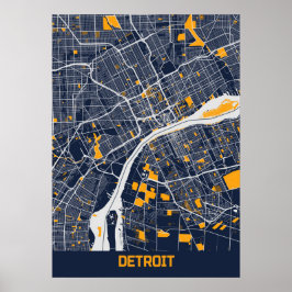 Detroit - Michigan Bluefresh City Karta Poster