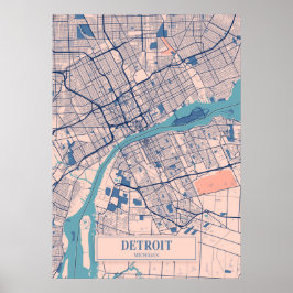 Detroit - Michigan Breezy City Karta Poster