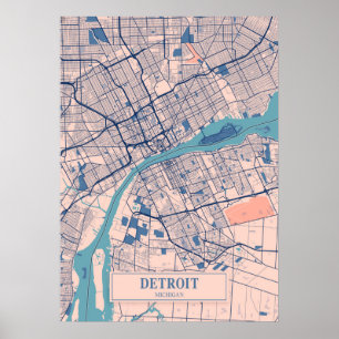 Detroit - Michigan Breezy City Karta Poster
