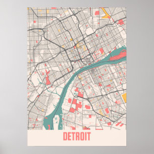 Detroit - Michigan Chalk City Karta Poster