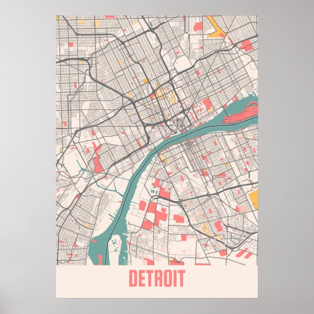 Detroit - Michigan Chalk City Karta Poster (Framsidan)