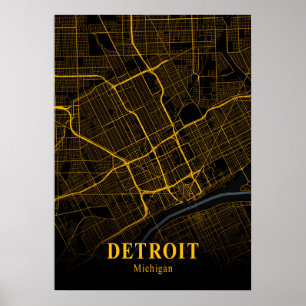 Detroit Michigan City Karta Guld American Cities K Poster