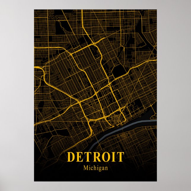 Detroit Michigan City Karta Guld American Cities K Poster (Framsidan)