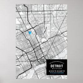 Detroit, Michigan City Karta + markera din plats Poster