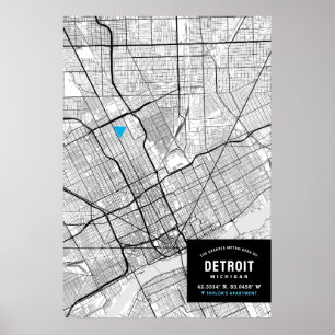 Detroit, Michigan City Karta + markera din plats Poster