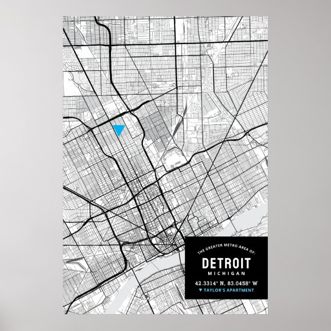 Detroit, Michigan City Karta + markera din plats Poster (Framsidan)
