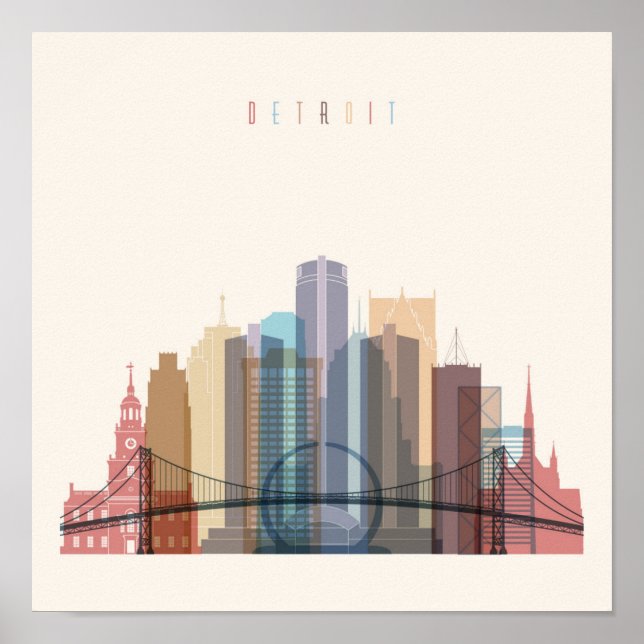 Detroit Michigan | City Skyline Poster (Framsidan)