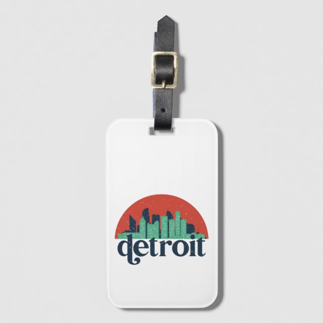 Detroit Michigan City Skyline Retro Cityscape Art Bagagebricka (Framsida vertikal)