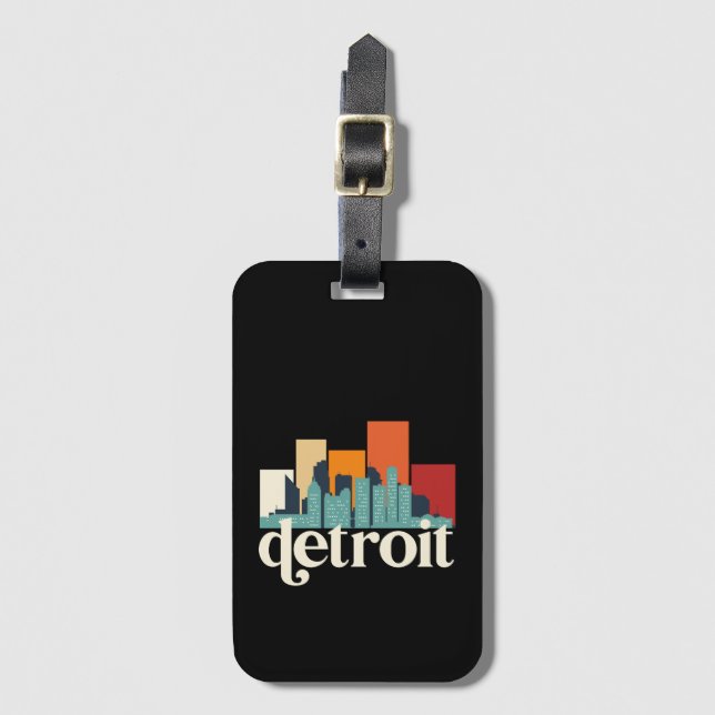 Detroit Michigan City Skyline Retro Cityscape Art Bagagebricka (Framsida vertikal)