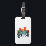 Detroit Michigan City Skyline Retro Cityscape Art Bagagebricka<br><div class="desc">Vintage- och reflexritorier med vackra skyliner,  attraktion och cityscape-konst. Coola skyscraper och byggnad silhuette illustrerar handelsvara för turister och resenärer. Perfekt som souvenir att ta med sig hem när man reser. Spara minnet av din resa och semester med familj och vänner. Bakgrunden till färg kan anpassas till färg.</div>