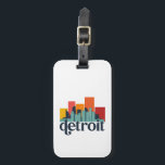 Detroit Michigan City Skyline Retro Cityscape Art Bagagebricka<br><div class="desc">Vintage- och reflexritorier med vackra skyliner,  attraktion och cityscape-konst. Coola skyscraper och byggnad silhuette illustrerar handelsvara för turister och resenärer. Perfekt som souvenir att ta med sig hem när man reser. Spara minnet av din resa och semester med familj och vänner. Bakgrunden till färg kan anpassas till färg.</div>
