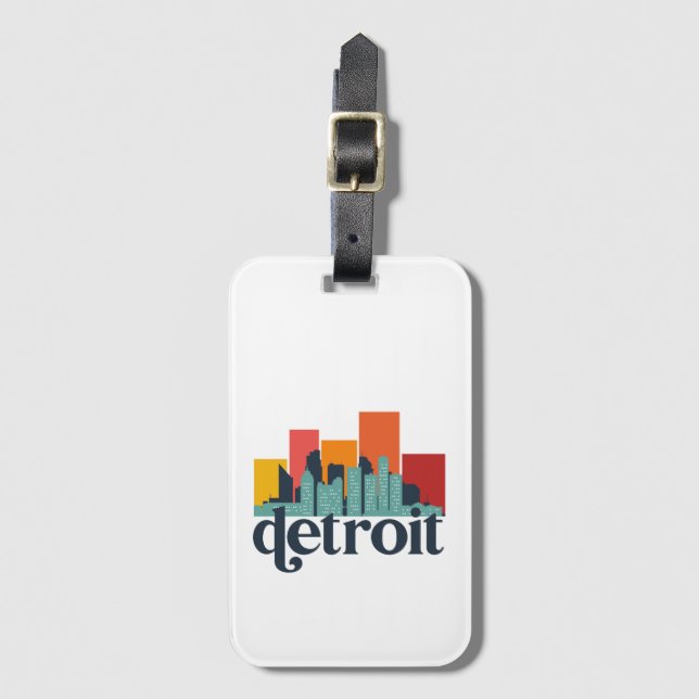 Detroit Michigan City Skyline Retro Cityscape Art Bagagebricka (Framsida vertikal)