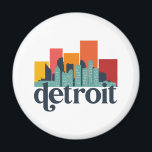 Detroit Michigan City Skyline Retro Cityscape Art Magnet<br><div class="desc">Vintage- och reflexritorier med vackra skyliner, attraktion och cityscape-konst. Coola skyscraper och byggnad silhuette illustrerar handelsvara för turister och resenärer. Perfekt som souvenir att ta med sig hem när man reser hela världen runt. Spara minnet av din resa och semester med familj och vänner. Bakgrunden till färg kan anpassas till...</div>