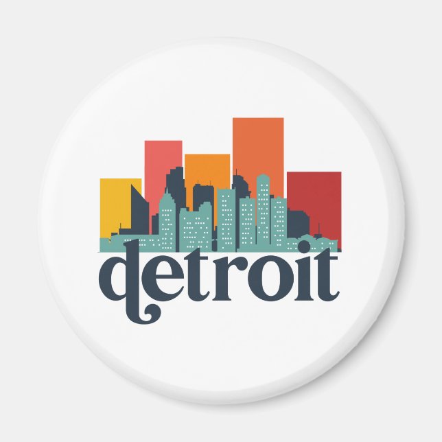 Detroit Michigan City Skyline Retro Cityscape Art Magnet (Framsidan)