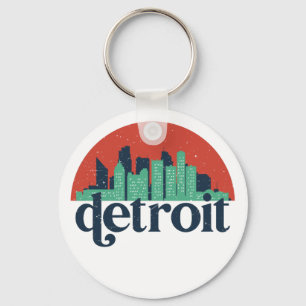 Detroit Michigan City Skyline Retro Cityscape Art Nyckelring