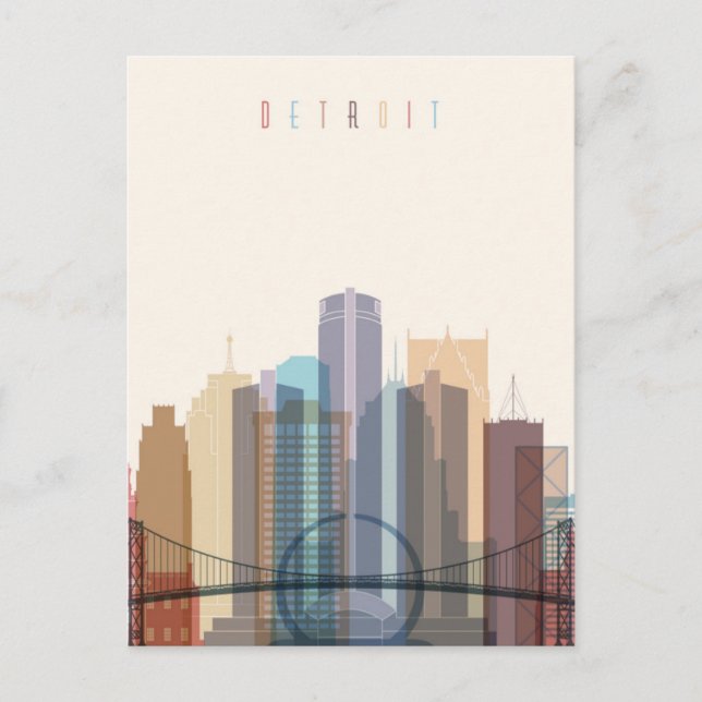 Detroit Michigan | City Skyline Vykort (Framsida)