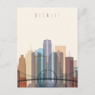Detroit Michigan City Skyline Vykort