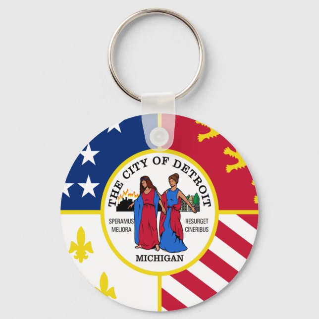 Detroit (Michigan) flagga Keychain Nyckelring (Framsida)
