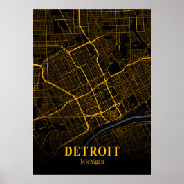 Detroit - Michigan Guld City Karta Poster