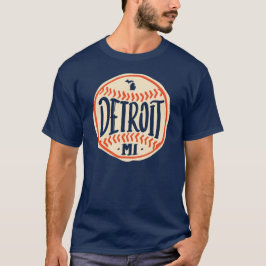 Detroit Michigan Hand-Drawn Baseball Typography T Shirt