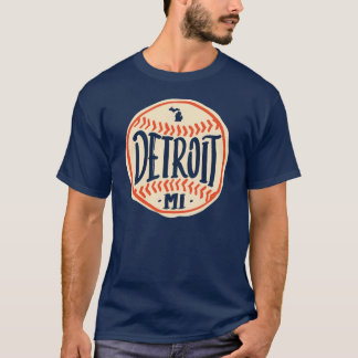 Detroit Michigan Hand-Drawn Baseball Typography T Shirt