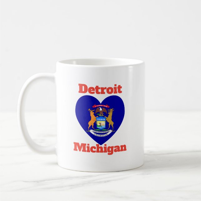 Detroit Michigan Heart Flagga Kaffemugg (Vänster)