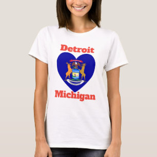Detroit Michigan Heart Flagga T Shirt