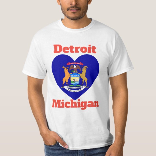 Detroit Michigan Heart Flagga T Shirt (Framsida)