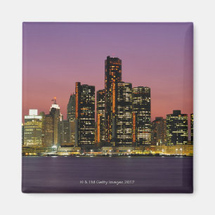 Detroit Michigan horisont på natten Magnet