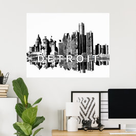 Detroit, Michigan i svart bläck Poster