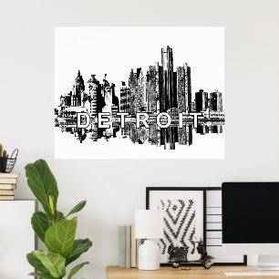 Detroit, Michigan i svart bläck Poster