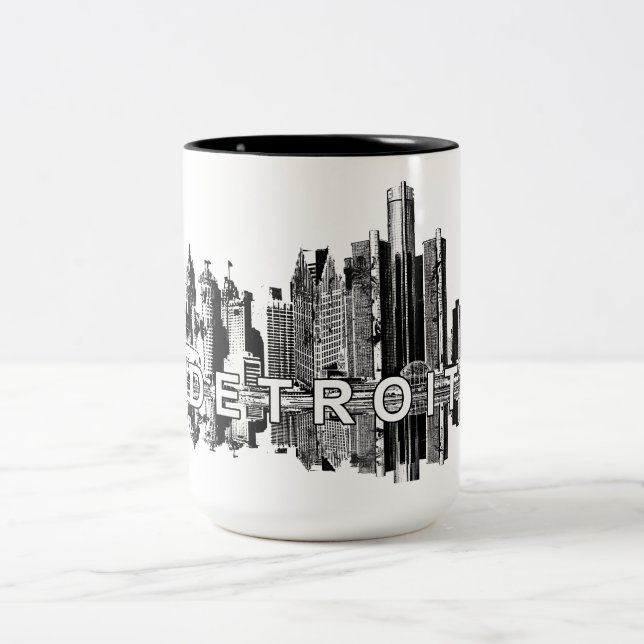Detroit, Michigan i svart bläck Två-Tonad Mugg (Center)
