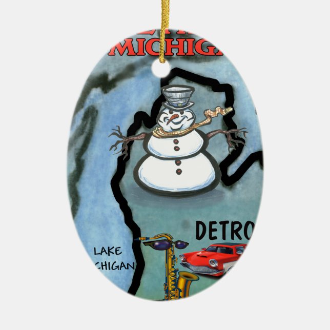 Detroit Michigan Julgransprydnad Keramik (Framsidan)