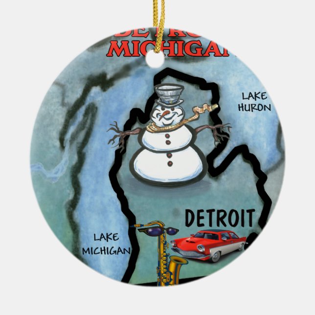 Detroit Michigan Julgransprydnad Keramik (Framsidan)